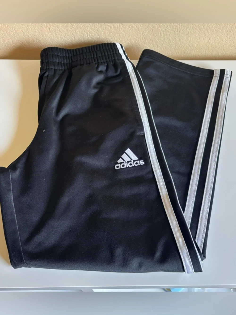 adidas Kids Black Track Pants with White Stripes